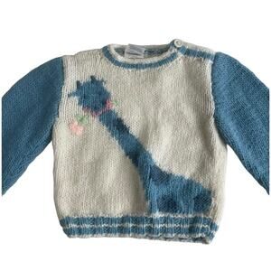 Vintage Nann Knits Giraffe Print Crewneck Sweater White Blue Kids 2